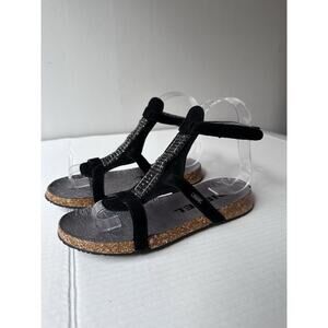 Diesel Black Suede Ankle Strap Cork Sandals Size 6.5/ 38 Womens Strappy Flat